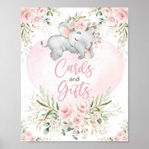 Cards and Gifts Blush Floral Elephant Baby Shower  Poster