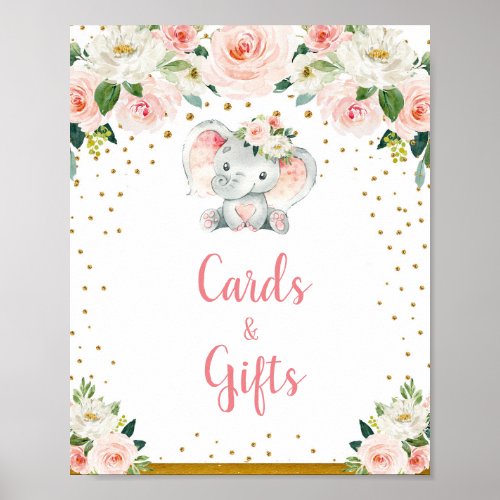 Cards and Gifts Blush Floral Elephant Baby Shower  Poster