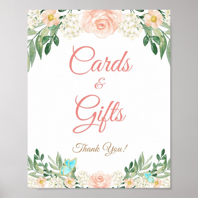 Cards and Gifts Blush Peach Floral Wedding Sign (Front)