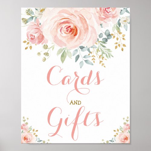 Cards and Gifts Blush Pink Floral Greenery Gold Poster