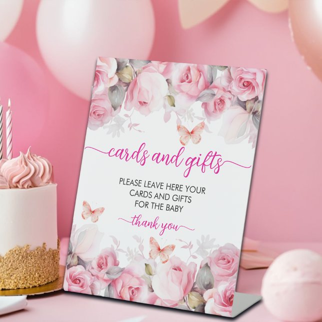 Cards and Gifts Blush Roses Baby Shower  Pedestal Sign (Creator Uploaded)