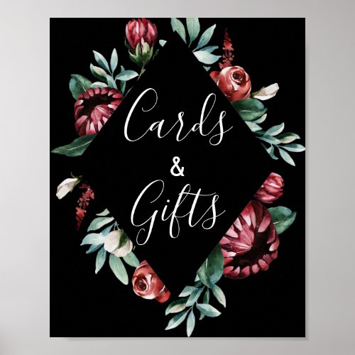 Cards and Gifts Bohemian Black  Red Floral Poster