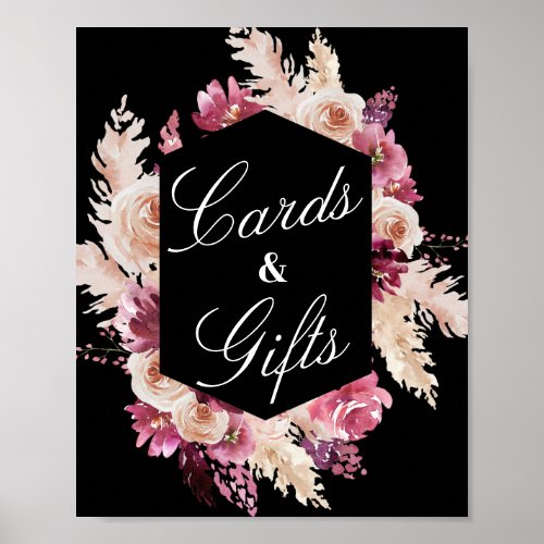 Cards and Gifts Boho Burgundy Black Floral Poster