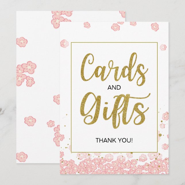 Cards and Gifts Bridal Shower Sign | Pink and Gold (Front/Back)