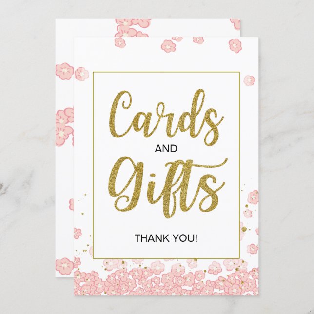 Cards and Gifts Bridal Shower Sign | Pink and Gold (Front/Back)