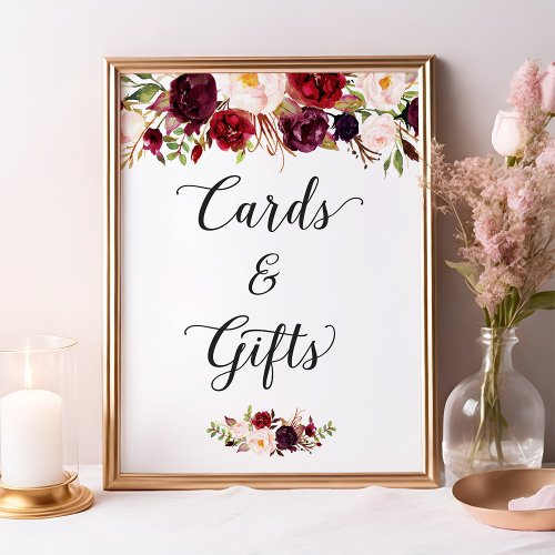 Cards and Gifts  Burgundy Floral Wedding Sign