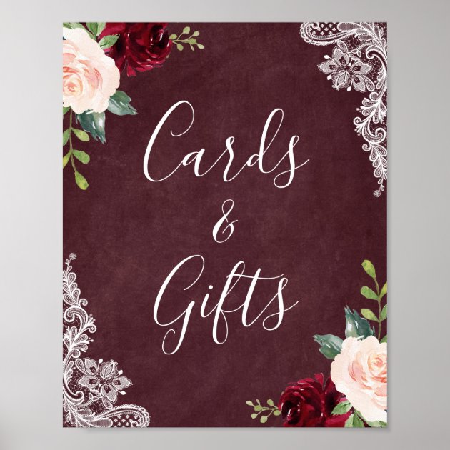 Cards And Gifts Burgundy Red Blush Floral Lace Poster