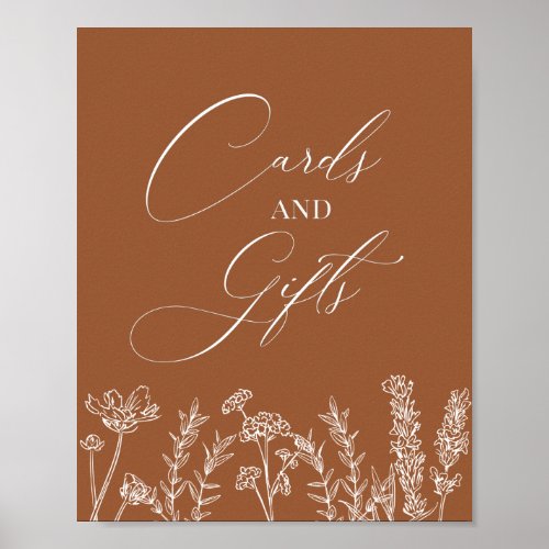 Cards and Gifts Burnt Orange Wildflower Wedding Po Poster