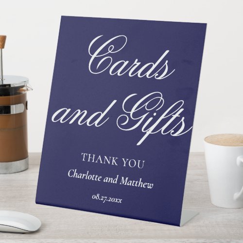 Cards And Gifts Chic Modern Dark Blue Wedding Pedestal Sign