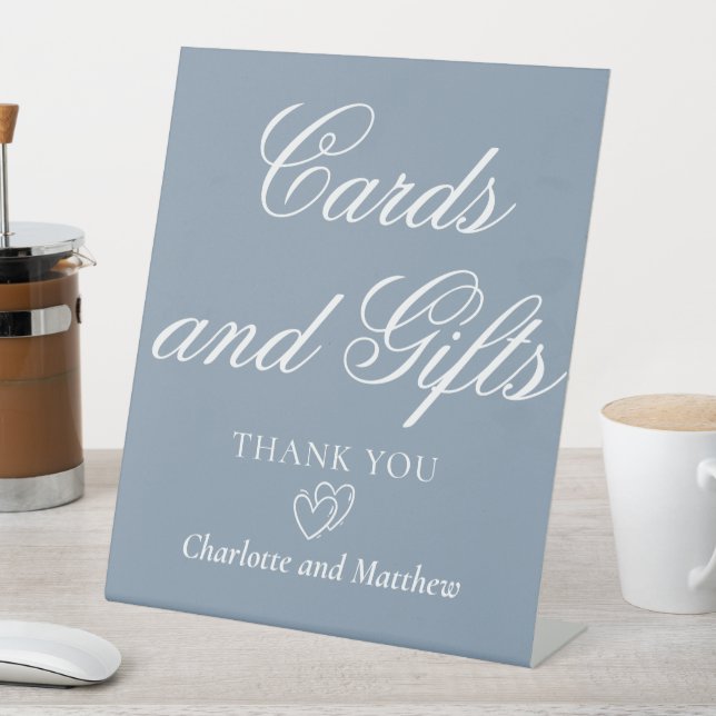 Cards And Gifts Chic Modern Dusty Blue Wedding Pedestal Sign (In SItu)
