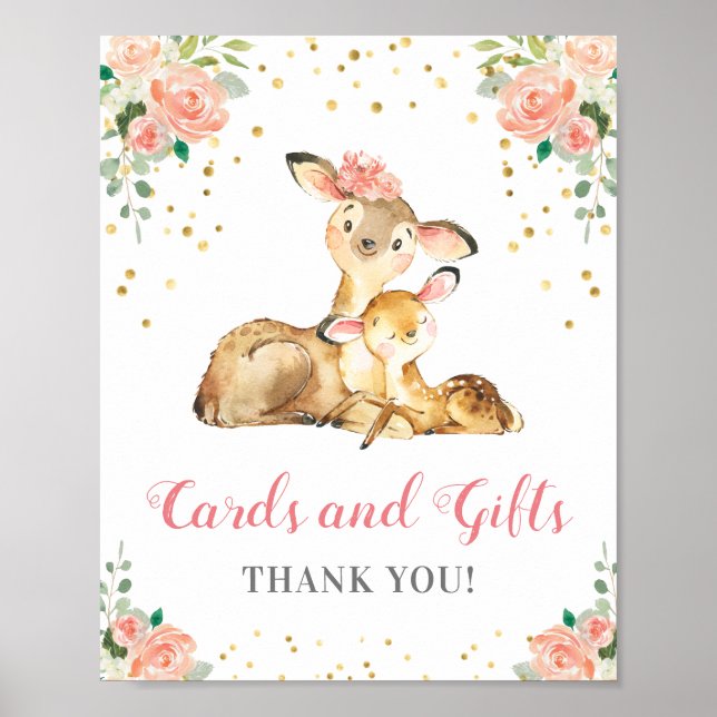 Cards and Gifts Deer Doe Girl Woodland Baby Shower Poster (Front)
