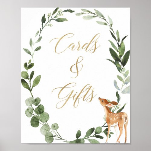 Cards and gifts Deer greenery gold baby shower  Poster