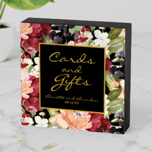 Cards and Gifts Elegant Black Gold Floral Wooden Box Sign