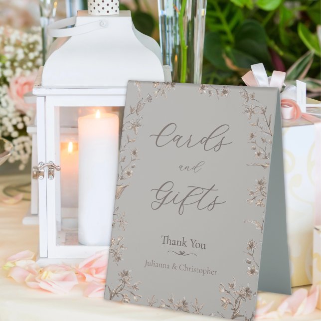 Cards and Gifts Elegant Script Wildflowers Wedding Table Tent (Creator Uploaded)