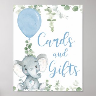 Cards and gifts elephant balloons baby shower sign