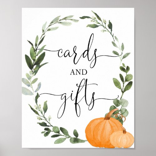 Cards and gifts fall pumpkins baby shower sign