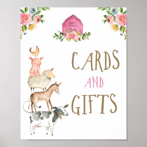 Cards and Gifts Farm Animals Barn Girl Birthday Poster