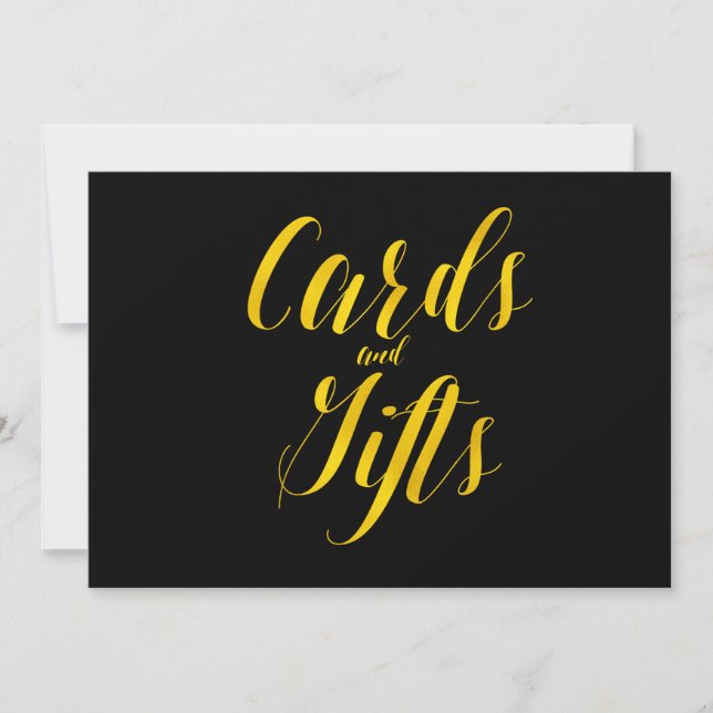 "Cards and Gifts" Faux Gold Foil Chic Wedding Sign Invitation (Front)