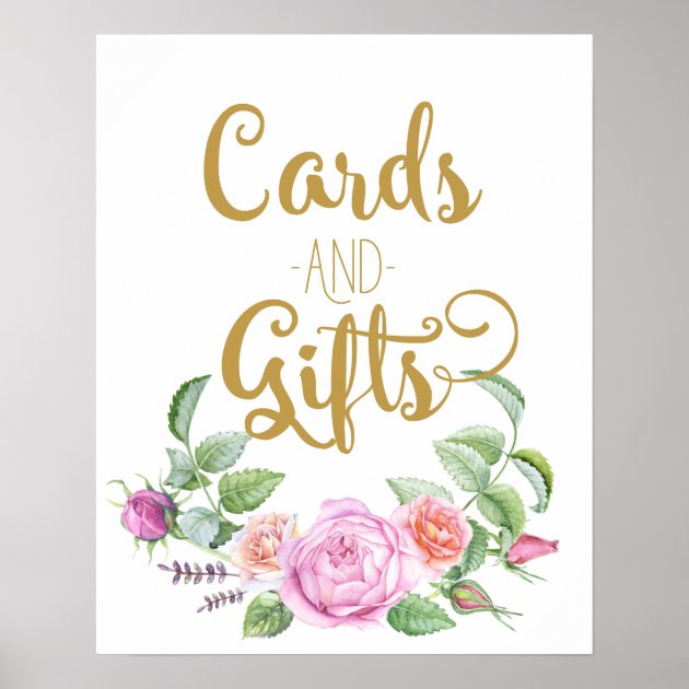 Cards And Gifts Floral Wedding Pink Rose Sign Poster
