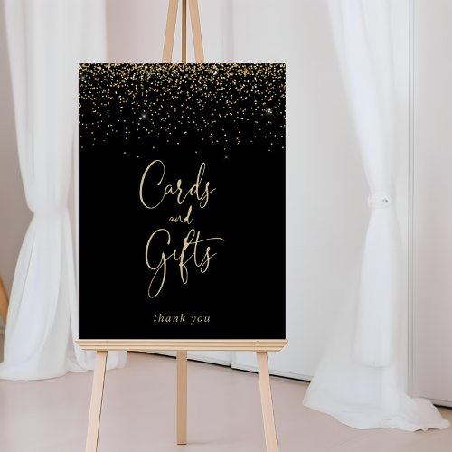 Cards and Gifts Gold Confetti Script Sign