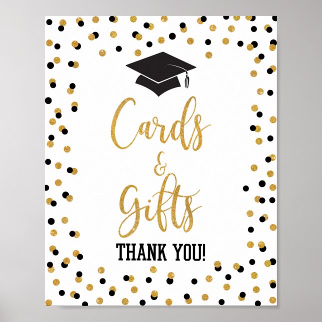 Cards and Gifts Graduation Party Sign Black Gold (Front)