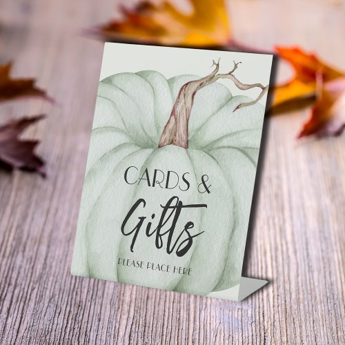 Cards and Gifts Green Pumpkin Baby Shower Pedestal Sign