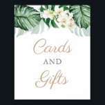 Cards and Gifts Jungle Foliage Bridal Shower Sign<br><div class="desc">This Bridal Shower or Baby Shower sign design features abundant tropical foliage teamed with watercolor white orchids. The text is in neutral bronze and dark gray and is customizable to your needs. To add or delete text fields,  click to "customize this design further" underneath the text boxes.</div>