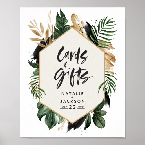 cards and gifts leafy tropical foliage wedding poster