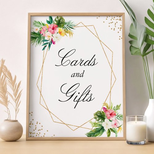 Cards and Gifts Modern Gold Tropical Floral Leaves Poster