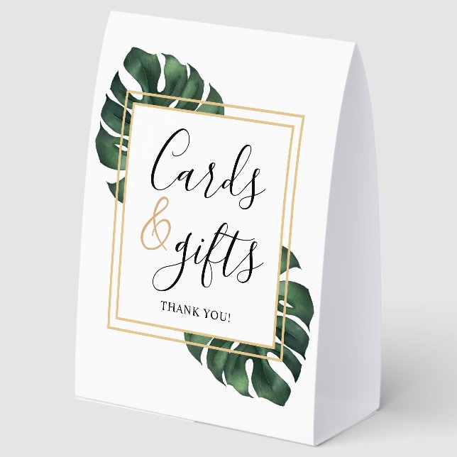 Cards and Gifts Monstera Leaf Wedding  Paper Table Tent (Front)