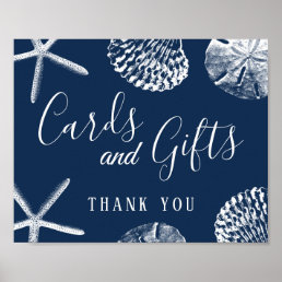 Cards and Gifts Navy Blue Seashells Beach Wedding Poster