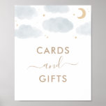 Cards and Gifts Over the Moon Baby Shower Sign<br><div class="desc">Show your baby shower guests where to leave their cards and gifts with this elegant sign,  featuring watercolor clouds,  stars,  and moon and gold typography.</div>