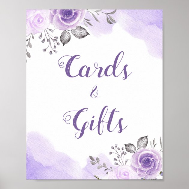 Cards And Gifts Pastel Purple Floral Wedding Sign