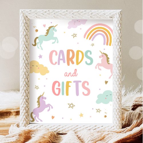 Cards and Gifts Pastel Rainbow Girl Birthday Party Poster