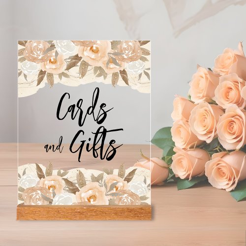 Cards and Gifts Peach Flowers Bridal Shower Acrylic Sign