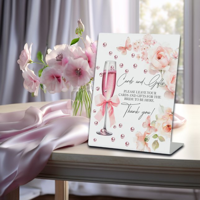 Cards and Gifts Pearls and Prosecco Bridal Shower Pedestal Sign (Creator Uploaded)