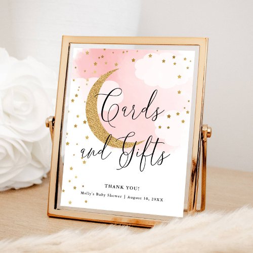 Cards and Gifts Pink Gold Moon Baby Shower Table Poster