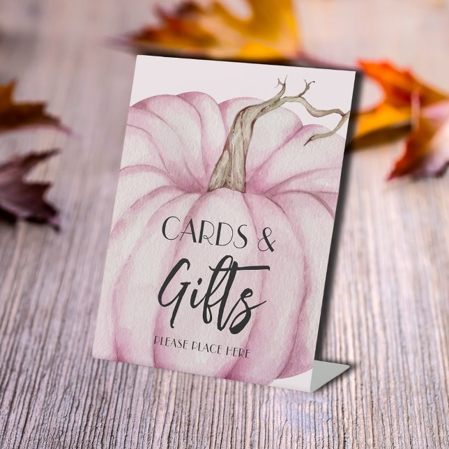 Cards and Gifts Pink Pumpkin Baby Shower Pedestal Sign (Cards and Gifts pink pumpkin girl baby shower tabletop pedestal sign)
