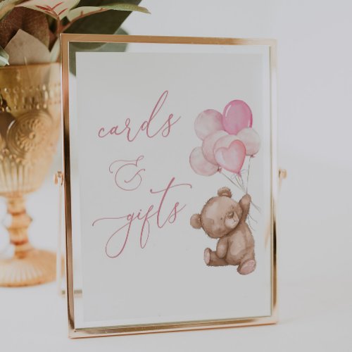 Cards and Gifts Pink Teddy Bear Baby Shower Sign