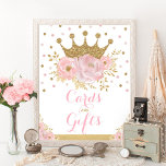 Cards and Gifts Princess Baby Girl Birthday Party Poster<br><div class="desc">This design features a sparkly royal crown in faux gold glitter decorated with soft watercolor blush peonies and sprinkles of confetti. Customize the sign with any wording you want!</div>