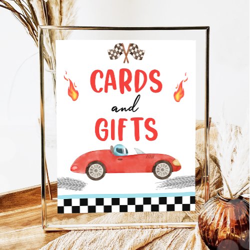 Cards and Gifts Red Race Car Two Fast Birthday  Poster
