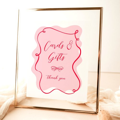 Cards and gifts Retro pink and red wavy Poster