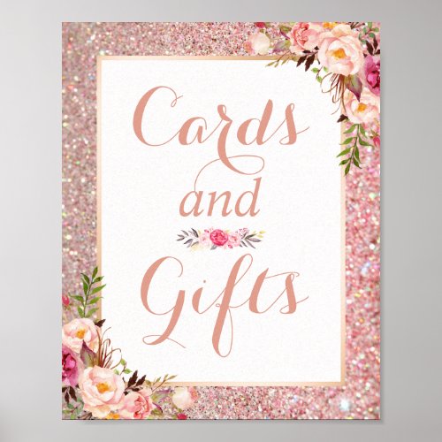 Cards and Gifts Rose Gold Glitter Floral Wedding Poster