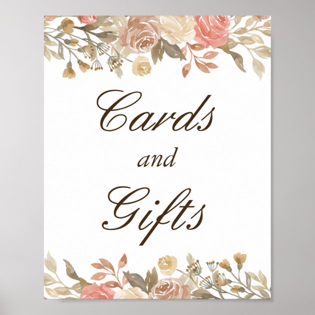 Cards And Gifts - Rustic Autumn Beige Floral Sign