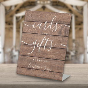 Cards And Gifts Rustic Barn Wood Signature Script Pedestal Sign