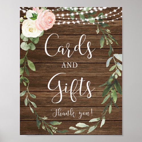 Cards and gifts rustic floral girl baby shower poster