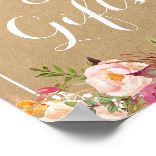 Cards And Gifts | Rustic Floral Kraft Wedding Sign Poster