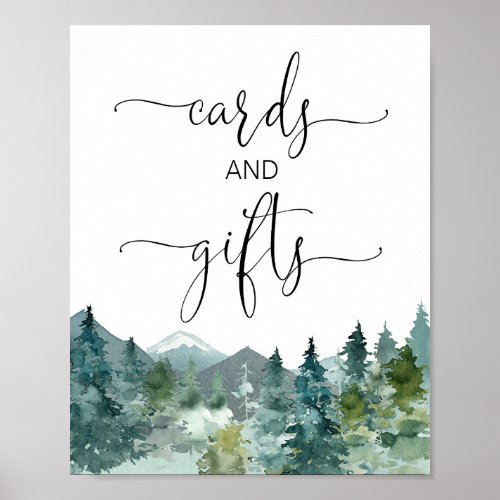 Cards and gifts rustic mountains forest trees sign