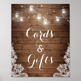 Cards and Gifts Rustic Wood String Lights Poster