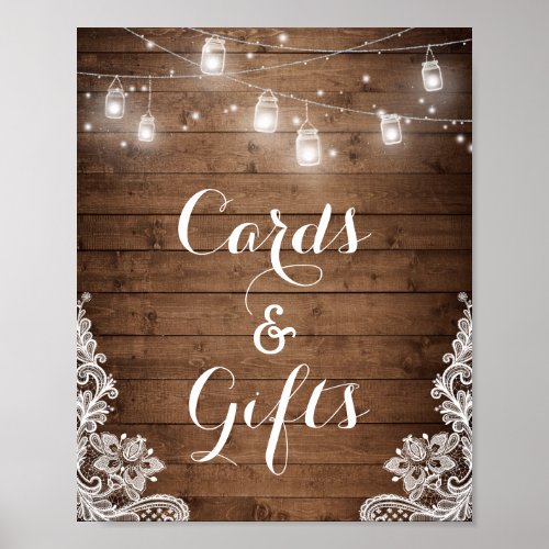Cards and Gifts  Rustic Wood String Lights Poster